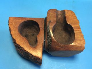 Old Vtg Hand Carved Burl Wood Smoking Pipe Display Stand For Two Pipes
