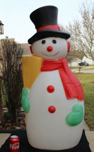 39 " Tpi Top Hat Snowman Xmas Blowmold Light Up Vtg Outdoor Plastic Yard Lawn