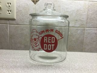 Very Rare Red Dot Potato Chip Glass Counter Display Jar,  Ta - To The Clown