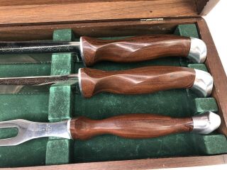 Vintage 1960 ' s CUTCO Carving Knife Set 1011E 1012E 1013E Wood Box 2