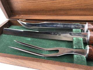 Vintage 1960 ' s CUTCO Carving Knife Set 1011E 1012E 1013E Wood Box 3