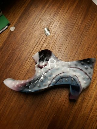 2 Vintage Fenton Purple/white Milk Glass Hobnail Glass Shoe With Cat