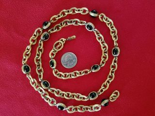 Vintage Yves Saint Laurent Faux Gold And Black Stone Necklace/belt 35 Inches