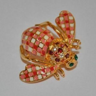 Rare Joan Rivers Pink White And Red Gingham Plaid Bee Pin