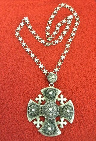 Antique Jerusalem Crusader Cross Necklace Chain 900 Silver