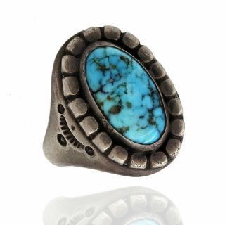 Vintage Navajo Handmade Sterling Silver Turquoise Ring Signed Tg