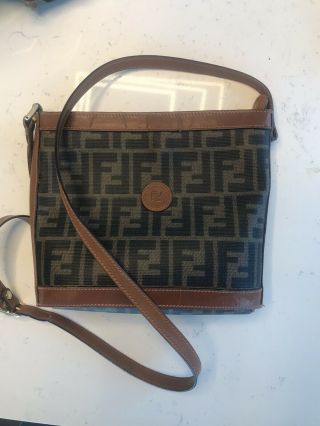 Vintage Fendi Monogram Black And Brown Leather Crossbody Bag Purse