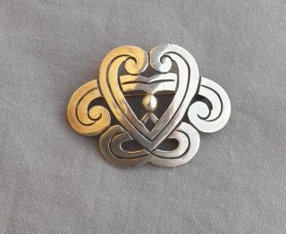 Vintage Signed Sterling Mexico Reven Brooch Pin Heart Design