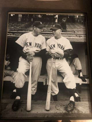Mickey Mantle Joe Dimaggio Vintage 16x20 Black & White Photo Hof Yankees Rare