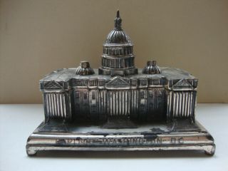 Vintage Miniature Building Metal Souvenir Paperweight Capitol Washington Dc Box