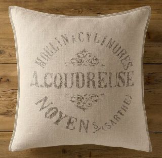 Euc Restoration Hardware Vintage French Mill Linen Moulins Pillow Cover 21” Sq