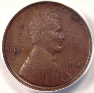 1914 - D Lincoln Wheat Cent 1c - Anacs Xf40 Details (ef40) - Rare Certified Penny