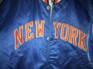 VTG 80s 90s Starter NBA York Knicks Nylon Satin Bomber Jacket Blue Medium 2