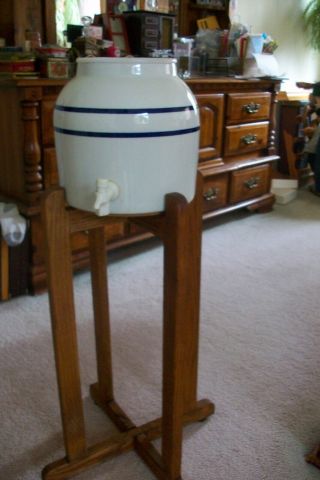 Vintage Ceramic Water Dispenser and wooden stand.  cooler 4