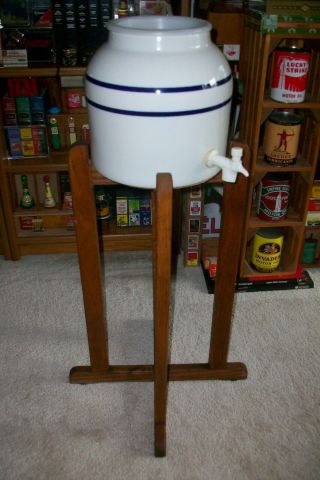 Vintage Ceramic Water Dispenser and wooden stand.  cooler 6
