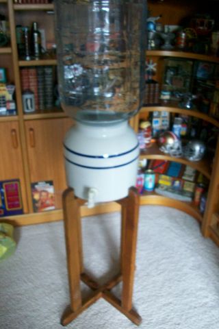 Vintage Ceramic Water Dispenser and wooden stand.  cooler 7