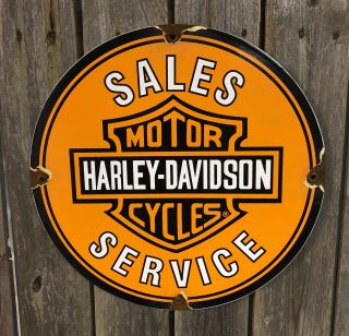 Harley Davidson Motorcycles Sales Porcelain Sign Vintage Dealer Motor Oil