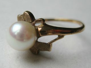 Fine Vintage Art Deco 10k Gold 7.  3mm White South Seas Pearl Ring sz 8 2