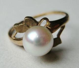 Fine Vintage Art Deco 10k Gold 7.  3mm White South Seas Pearl Ring sz 8 3