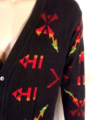 vtg 80s United Colors of Benetton Italy Men ' s Southwest Aztec Cardigan Sweater M 4