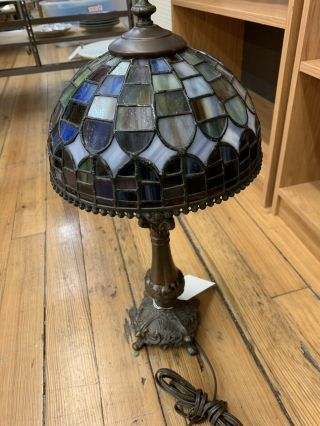 Vintage Tiffany Style Stained Glass Table Lamp Single Light