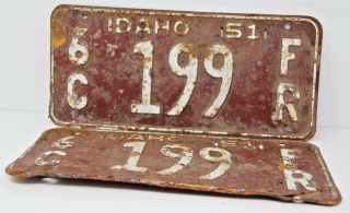 1951 Idaho License Plate Collectible Antique Vintage Matching Set Pair 6c 199