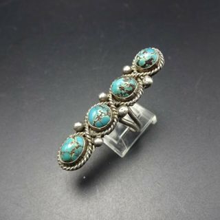 EXTRA LONG Vintage NAVAJO Sterling Silver TURQUOISE RING size 6.  5,  4 Round Cabs 4