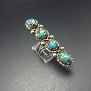 EXTRA LONG Vintage NAVAJO Sterling Silver TURQUOISE RING size 6.  5,  4 Round Cabs 5