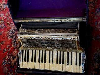 Vintage Hohner Accordion Germany Mother Of Pearl,  Case,  Stones In Setting