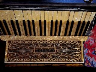 VINTAGE HOHNER ACCORDION GERMANY MOTHER OF PEARL,  CASE,  Stones in setting 6