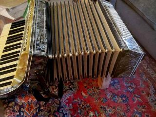 VINTAGE HOHNER ACCORDION GERMANY MOTHER OF PEARL,  CASE,  Stones in setting 7