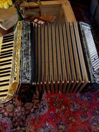 VINTAGE HOHNER ACCORDION GERMANY MOTHER OF PEARL,  CASE,  Stones in setting 8