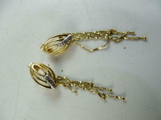 Vintage 14k Solid Yellow Gold Diamond Dangling Pierced Earring Set 3.  3 Grams
