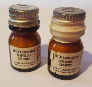 2 Water Purification Chlorine Tablet Bottles Abbott Laboratories World War Ii