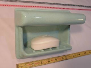 Vintage Speckled Green Ceramic Recessed Soap Dish With Grab Bar,  5 " X 7 " Nos