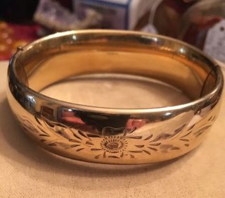 Victorian Antique 3/4” Wide Gold Filled Gf Bangle Bracelet 12k
