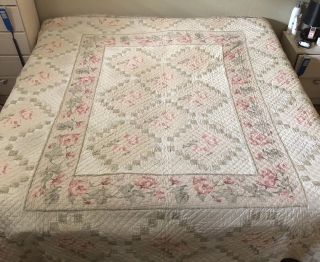 Vintage Floral Roses Appliqué Quilt,  92x94inches With 2 Shams Handmade 2