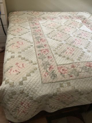 Vintage Floral Roses Appliqué Quilt,  92x94inches With 2 Shams Handmade 4