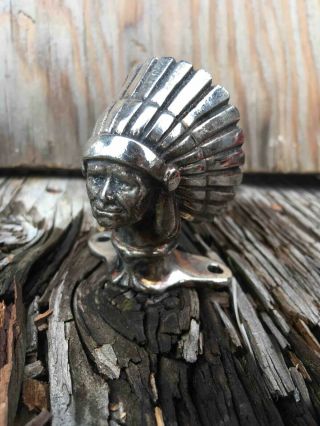 Vintage Chromed Indian Chief Head Bicycle Or Pedal Car Hood Or Fender Ornament