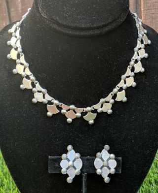 Vintage Modernist Sterling 925 Renoir Sauteur Clip Earrings Necklace Jewelry Set