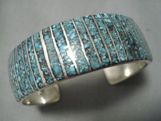 Marvelous Vintage Navajo Turquoise Inlay Allison Sterling Silver Bracelet