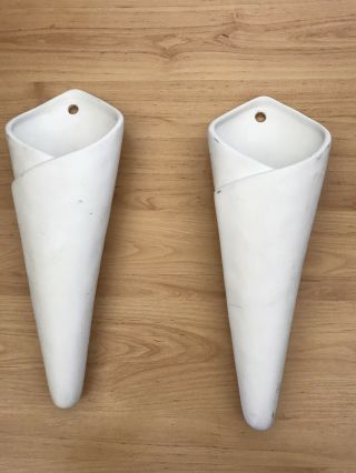 Set Of 2 Vintage Pottery Barn White Large Wall Pockets Flower Vase Decor