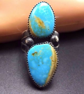 Signed Vintage Navajo Sterling Silver & Easter Blue Turquoise Ring,  Size 8.  75