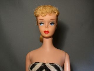 Vintage 1961 Blonde 5 Ponytail Barbie Doll In Suit