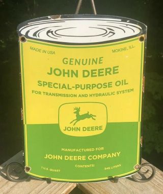 Vintage John Deere Porcelain Gas Farm Tractor Motor Oil Service Station Sign