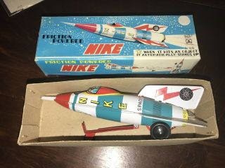 Vintage 1960s Masuya Japan Nike Sr - 7 Atomic Space Rocket Tin Friction Box