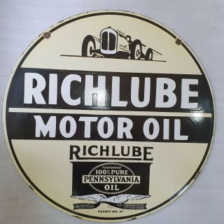 Richlube Motor Oil 2 Sided Vintage Enamel Sign