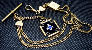 Vintage Gold Filled Freemason Masonic Pocket Watch Double Chain