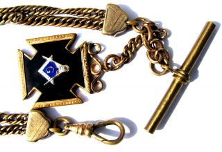 Vintage Gold Filled Freemason Masonic Pocket Watch Double Chain 3