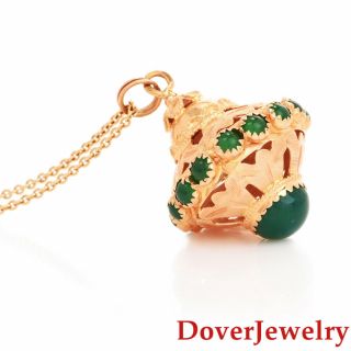 Vintage Green Onyx 18k Gold Victorian Floral Large Charm Pendant 11.  0 Grams Nr